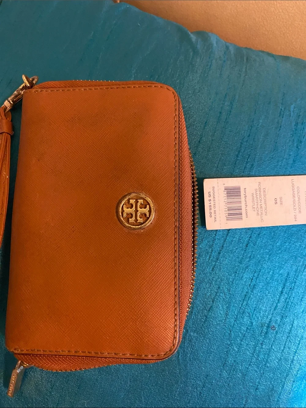 Tory Burch Luggage Brown Zip-Around Wristlet Phone Case